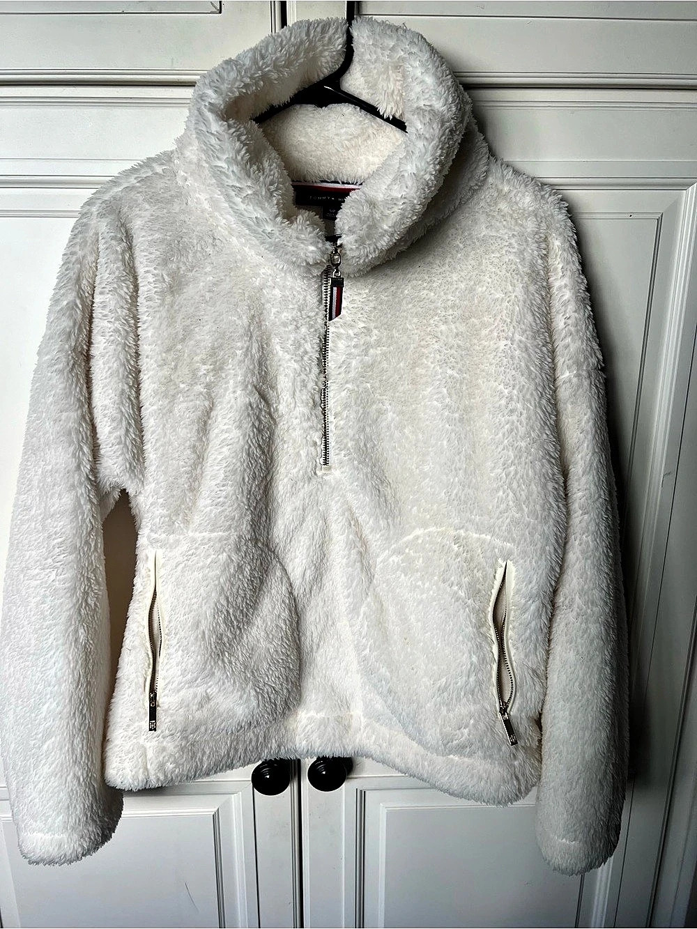 Tommy Hilfiger Quarter-Zip Faux-Sherpa Jacket White Small